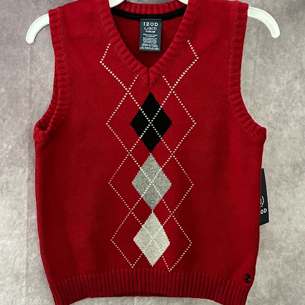 2/$16 NWT IZOD Boys Argyle Sweater Vest Red, Black, Gray, White
